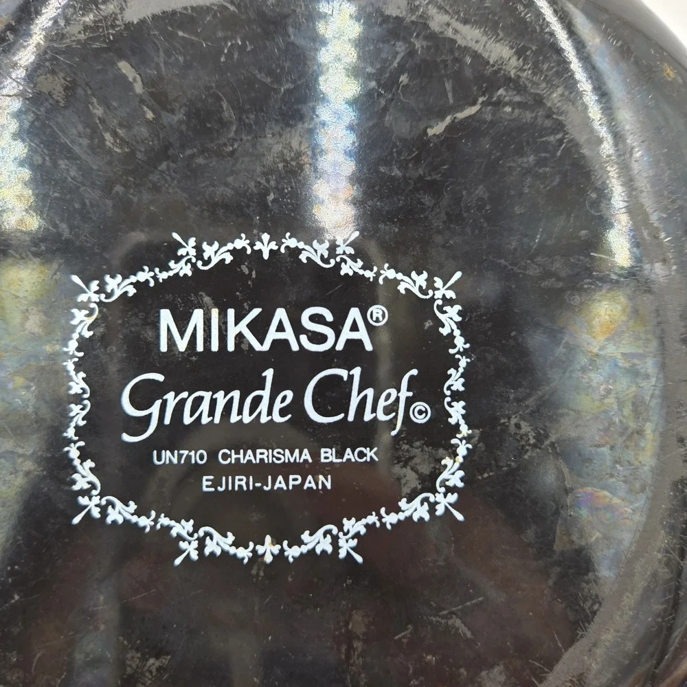 Vtg Mikasa Grande Chef UN710 Charisma Black Enamel Pot Cookware Iris Floral